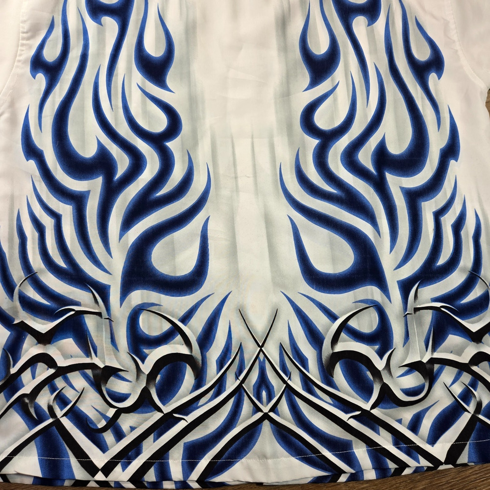 Authentic Shaolin Shirt Mens L White Blue Flame Button Up Short Sleeve Y2K Style - Picture 8 of 8
